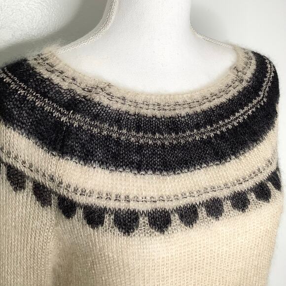 Farmers Market Iceland Sydri Reykir Beige Black Mohair Silk Sweater Small - Picture 2 of 8